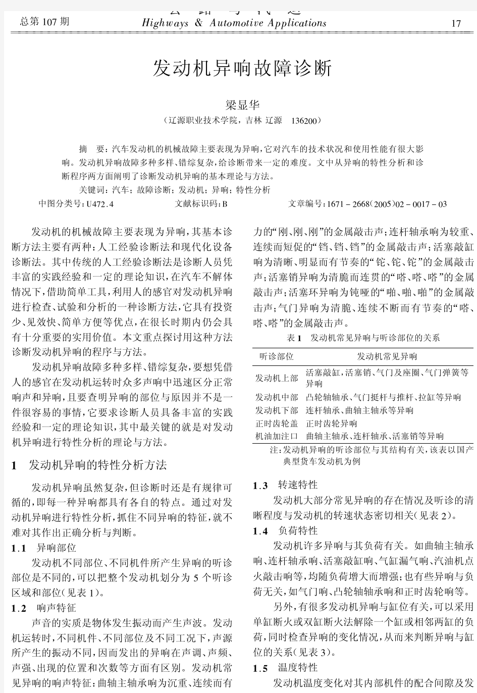 发动机异响故障诊断