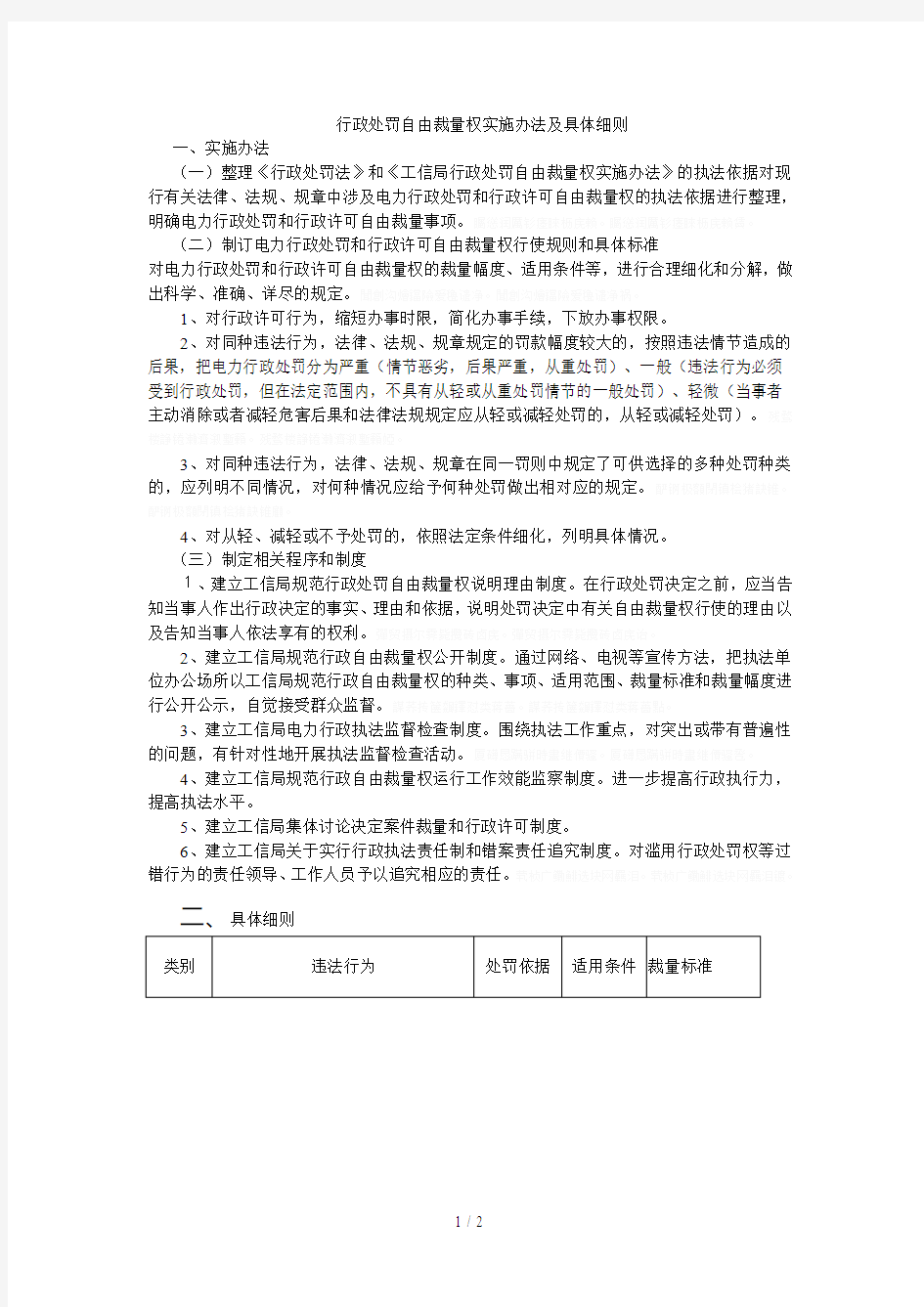 行政处罚自由裁量权实施办法及具体细则