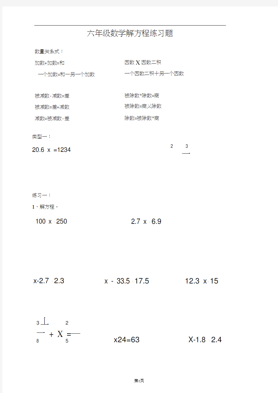 新人教版六年级数学解方程专项练习题