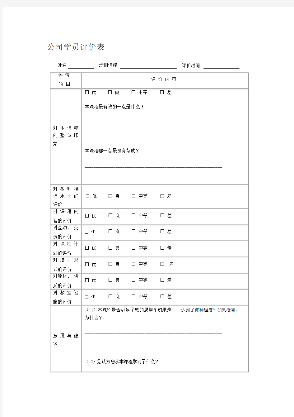 (完整word版)《汇总培训效果评估表》.docx