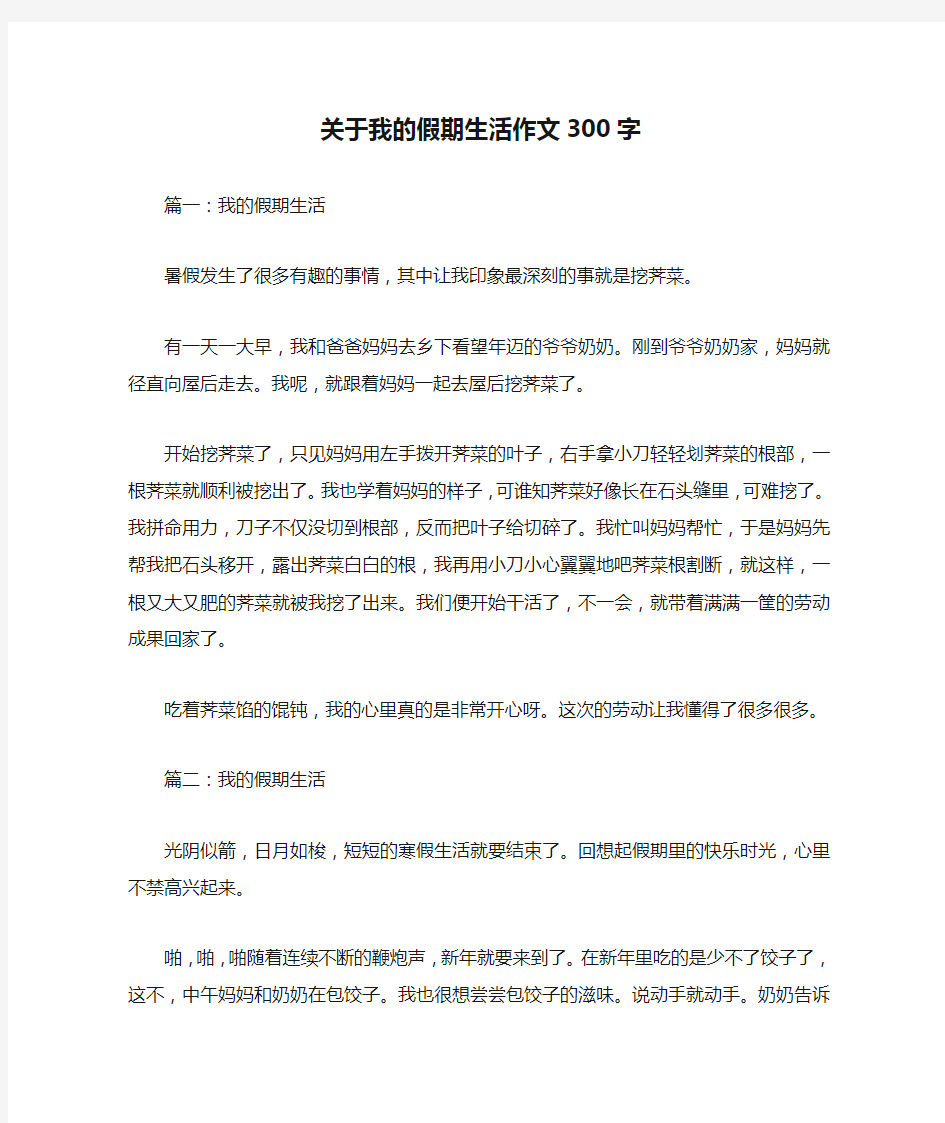 关于我的假期生活作文300字优秀作文