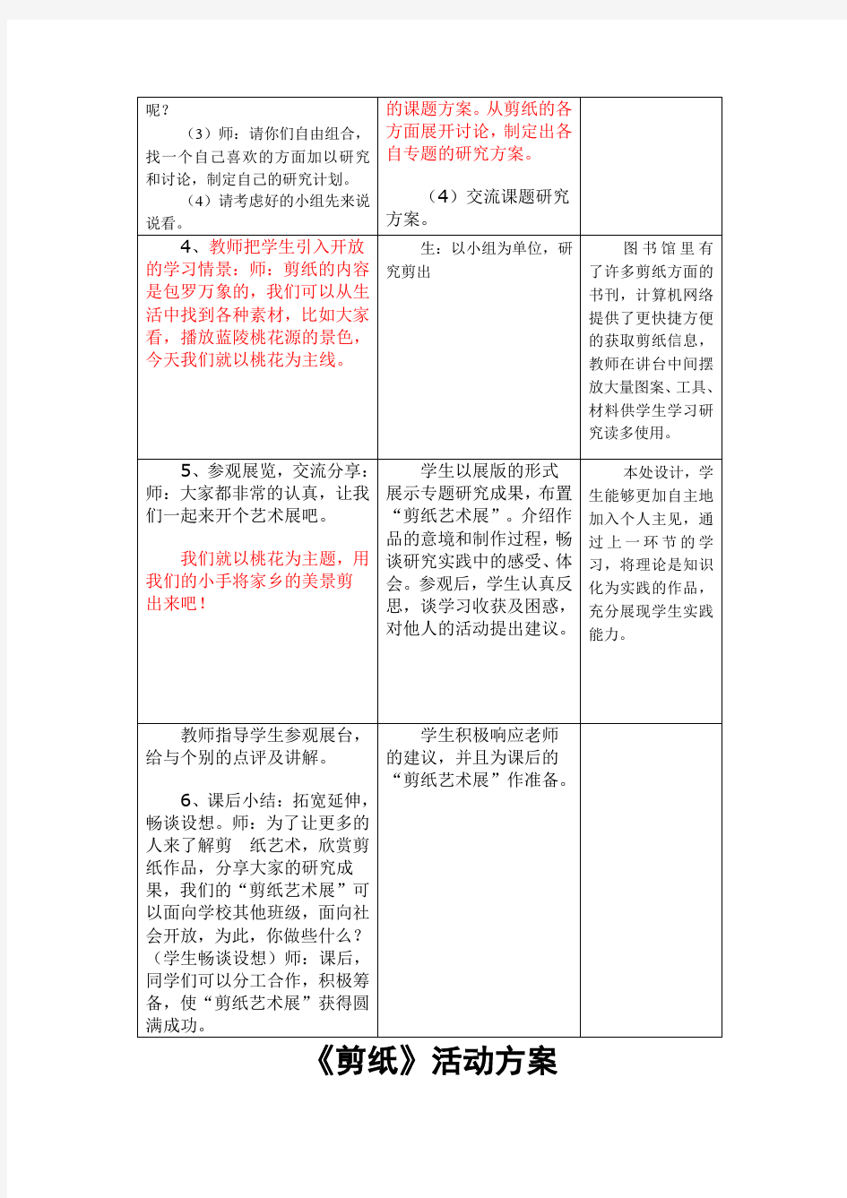 剪纸综合实践活动教案培训资料