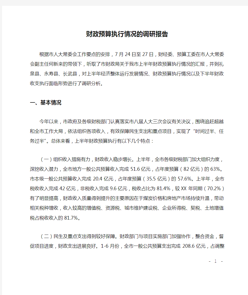 财政预算执行情况的调研报告