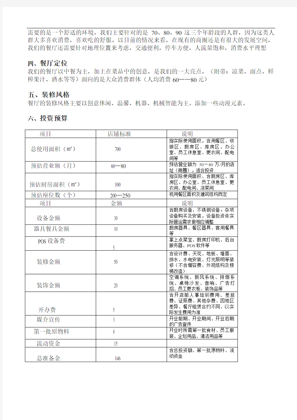 创意餐厅项目计划书