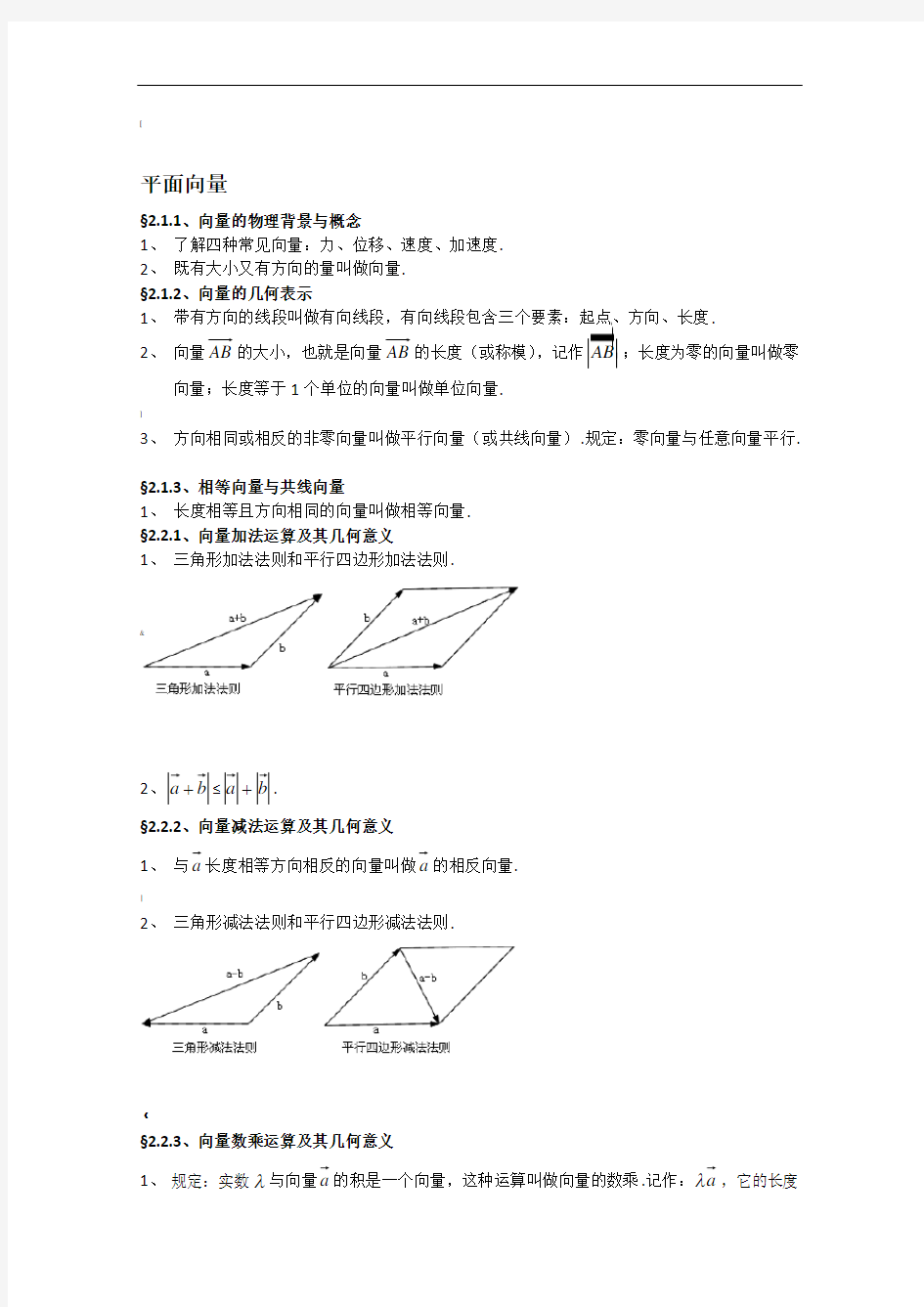 平面向量空间向量知识点资料