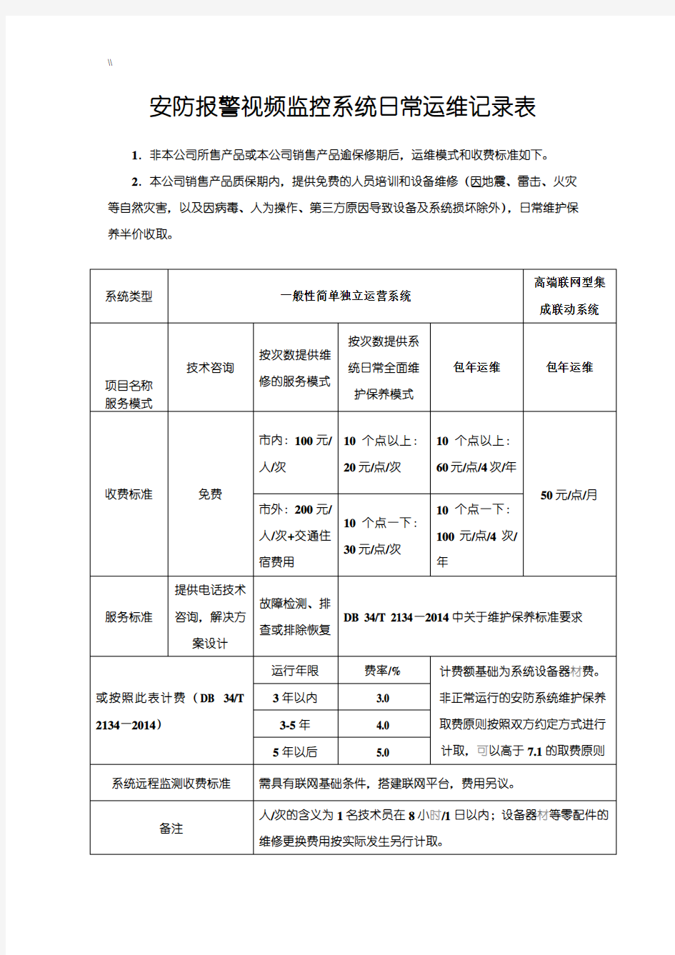 安防监控系统维护收费规范标准及其检测报告表格