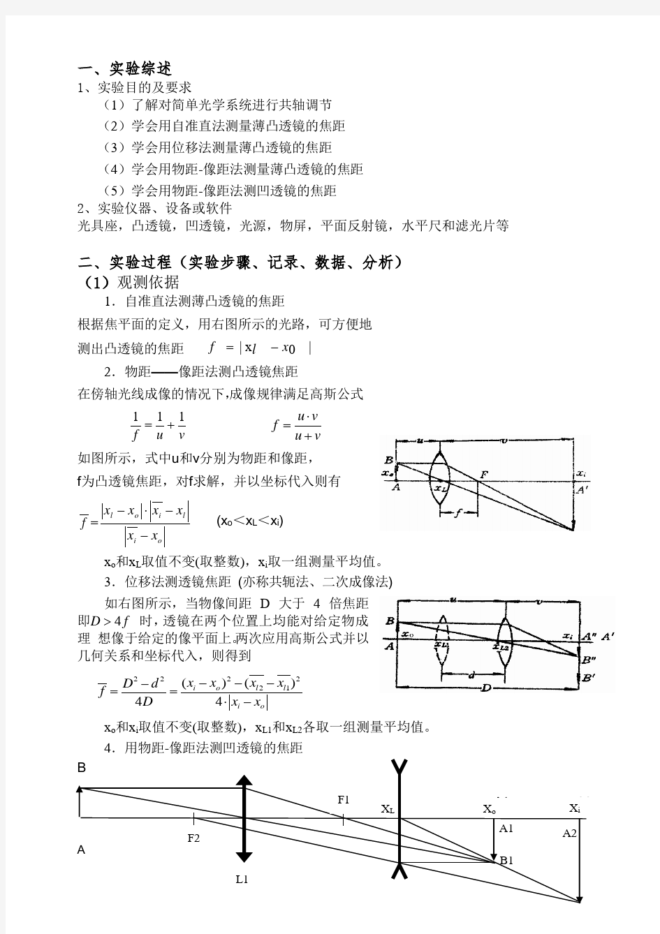 薄透镜焦距的测量实验报告