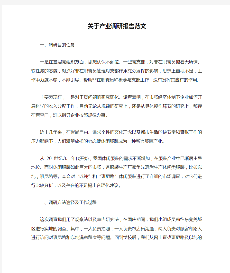 关于产业调研报告范文