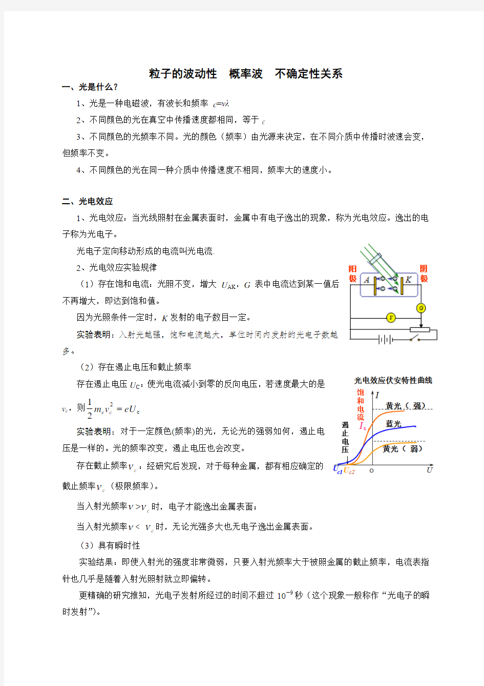 粒子的波动性 概率波  不确定性关系