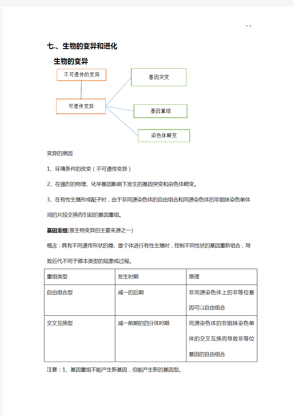 七,生物的变异和进化