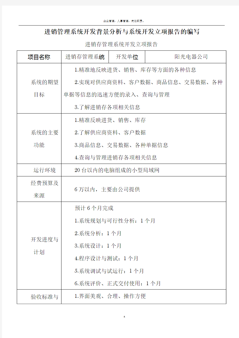 进销管理系统开发背景分析与系统开发立项报告的编写