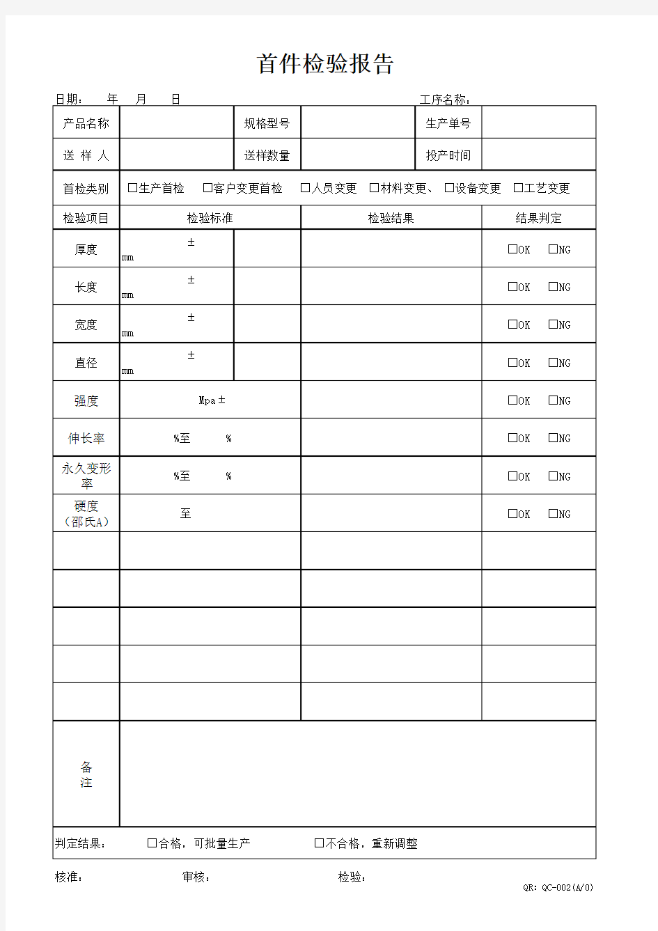 首件检验报告