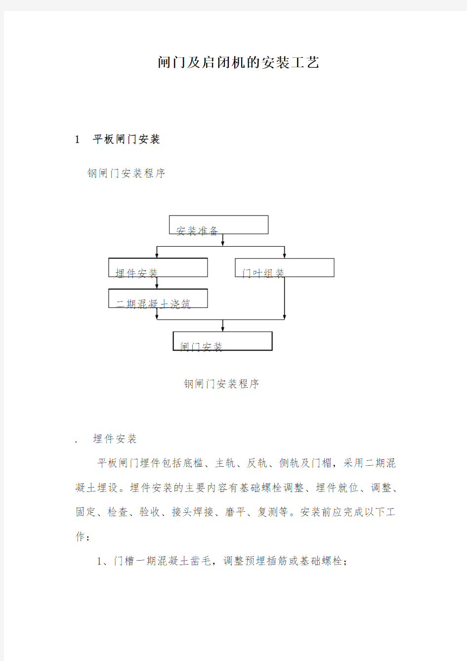 闸门及启闭机的安装工艺