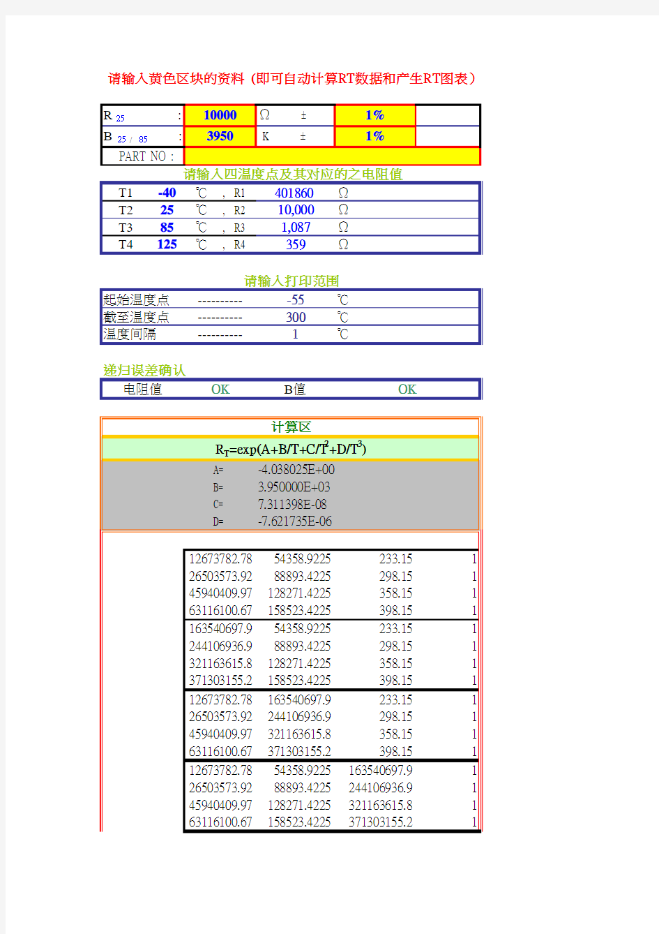 热敏电阻R-T分度表及相关算法