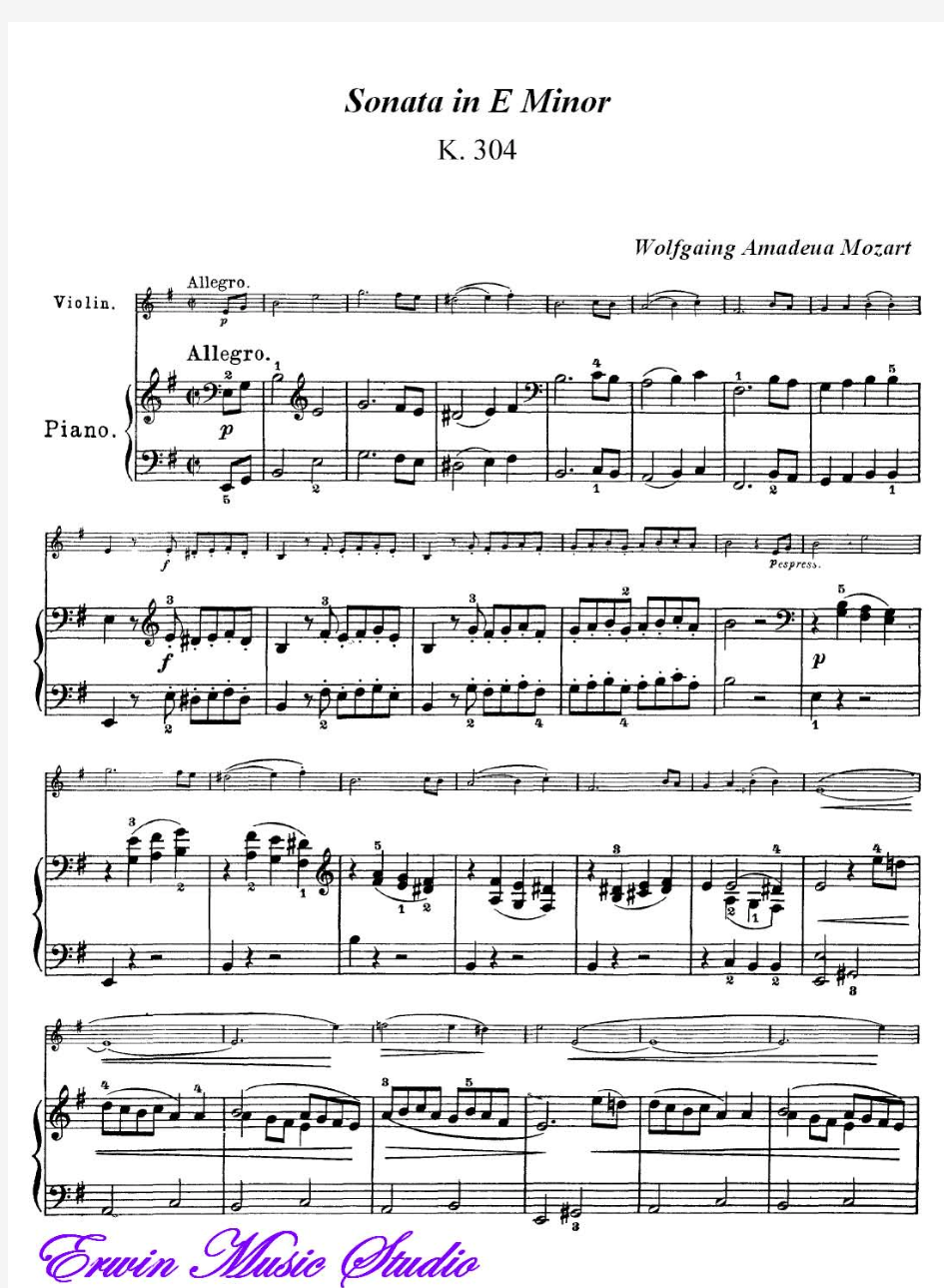 莫扎特E小调小提琴奏鸣曲 K304 钢琴伴奏谱