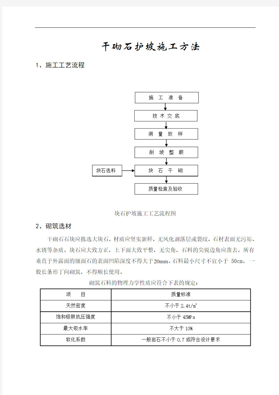 干砌石护坡施工方法