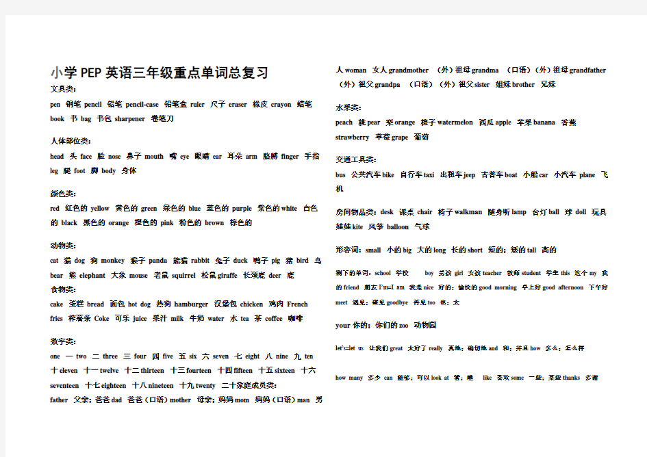 小学六年级英语单词总复习