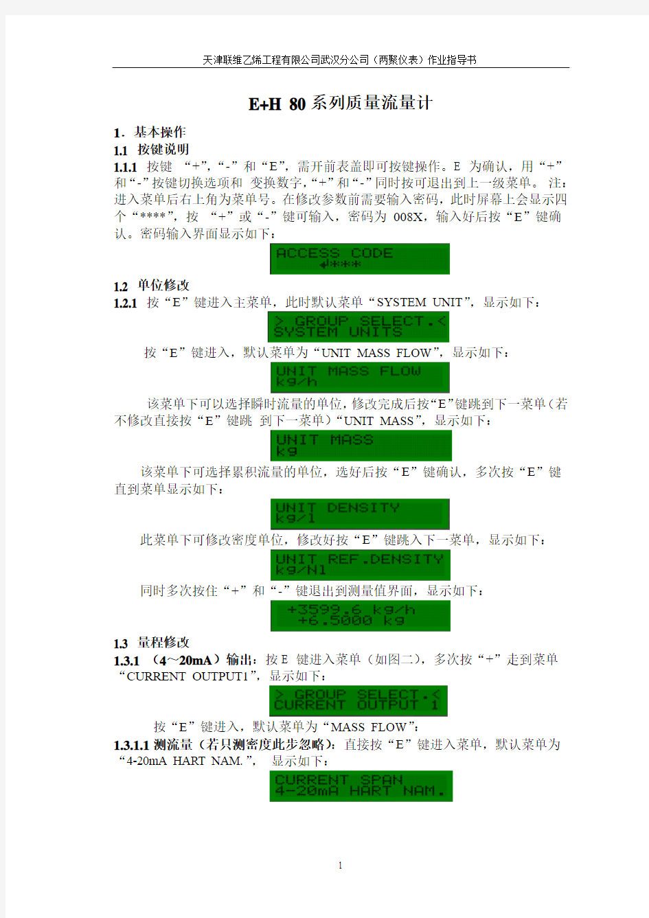 E+H 80系列 质量流量计作业指导书