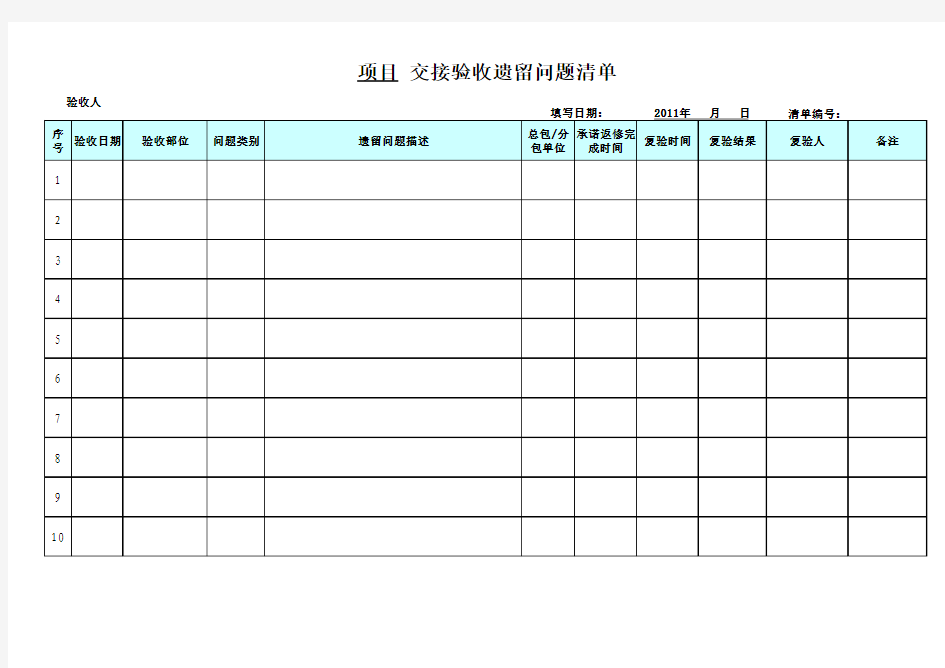 交接验收遗留问题清单20120726