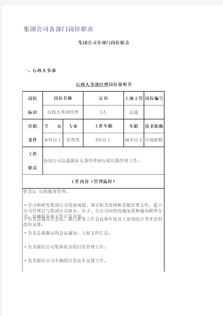 办公室各岗位说明