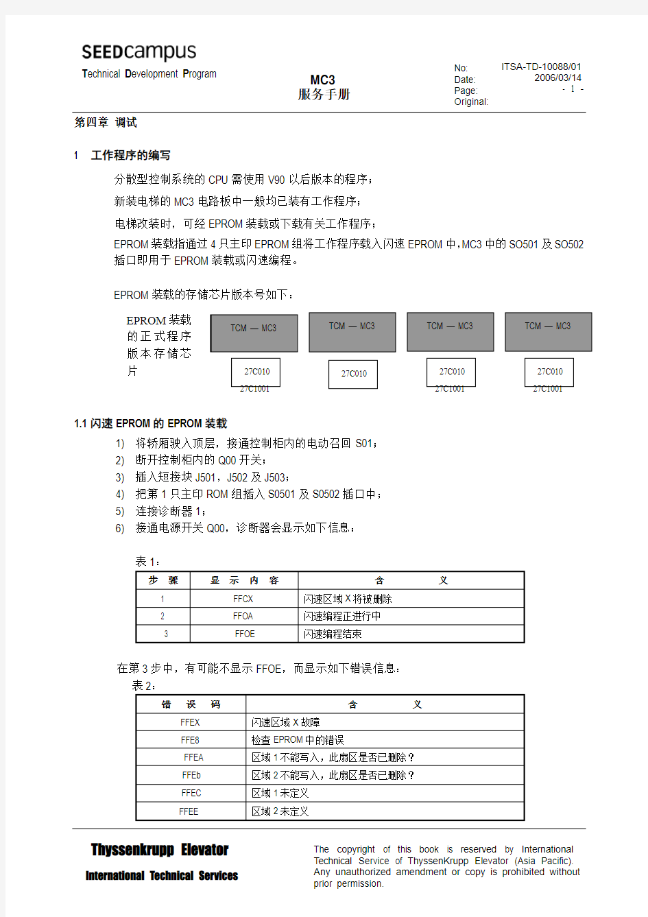 蒂森克虏伯电梯MC3调试手册下