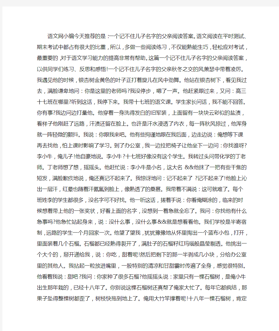 一个记不住儿子名字的父亲阅读答案