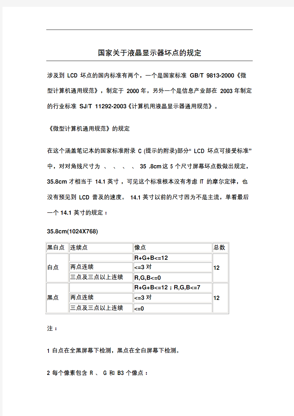 国家关于液晶显示器坏点的规定