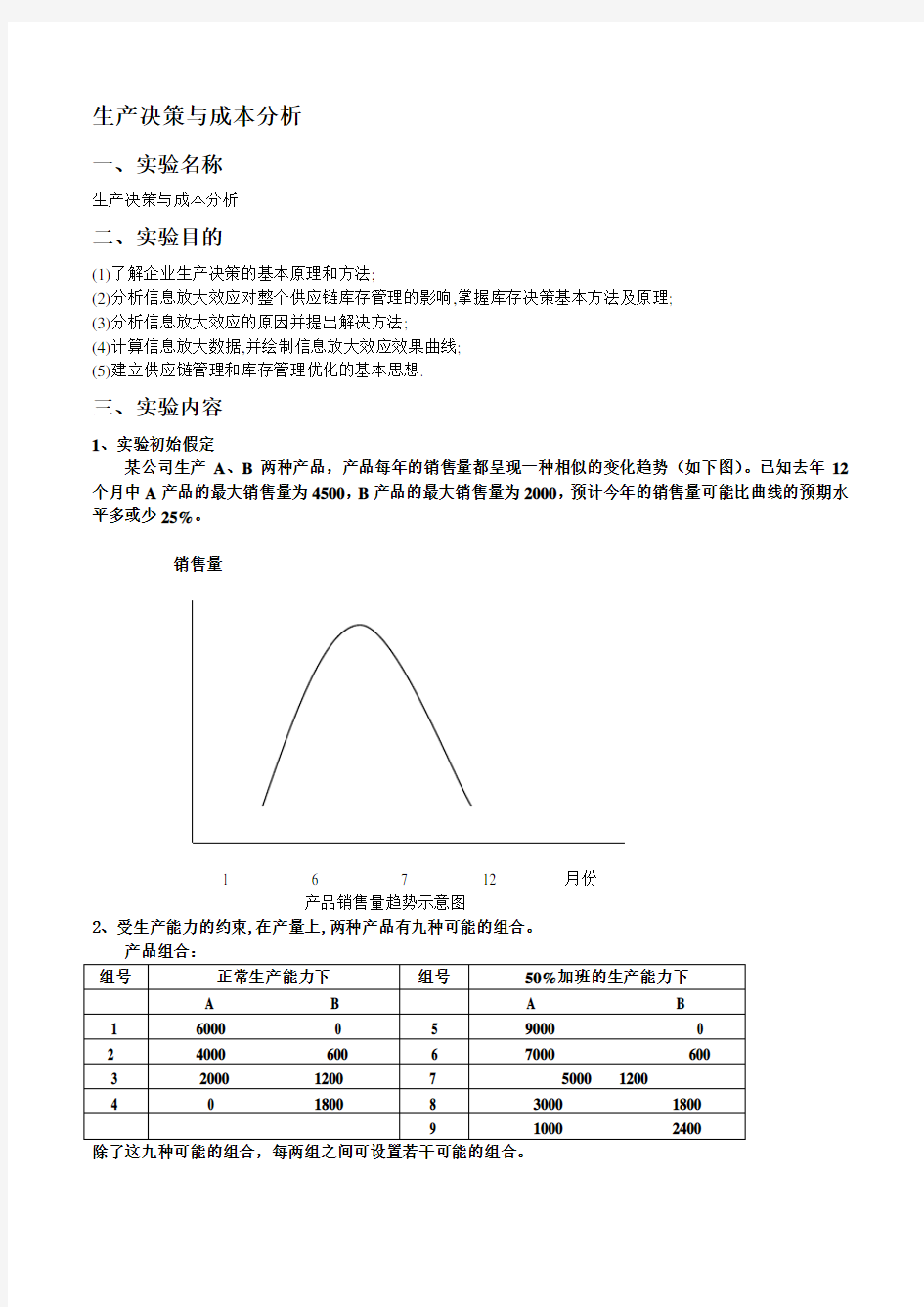 《生产运营管理》生产决策与成本分析实验报告