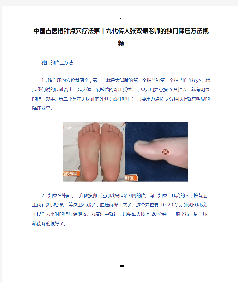 中国古医指针点穴疗法第十九代传人张双振老师的独门降压方法视频