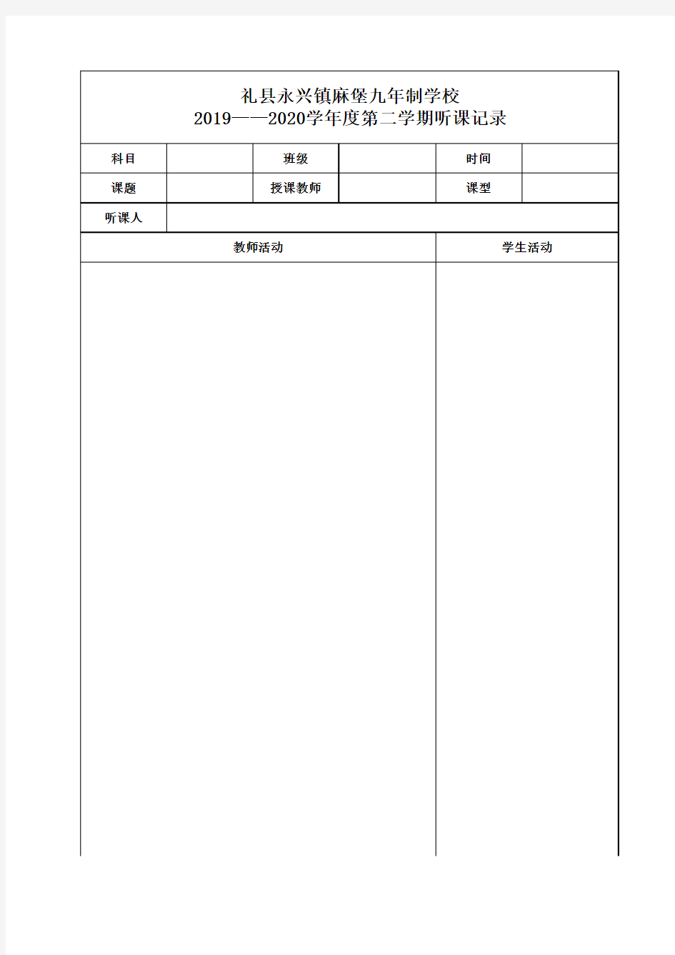 学校教师听课记录模板