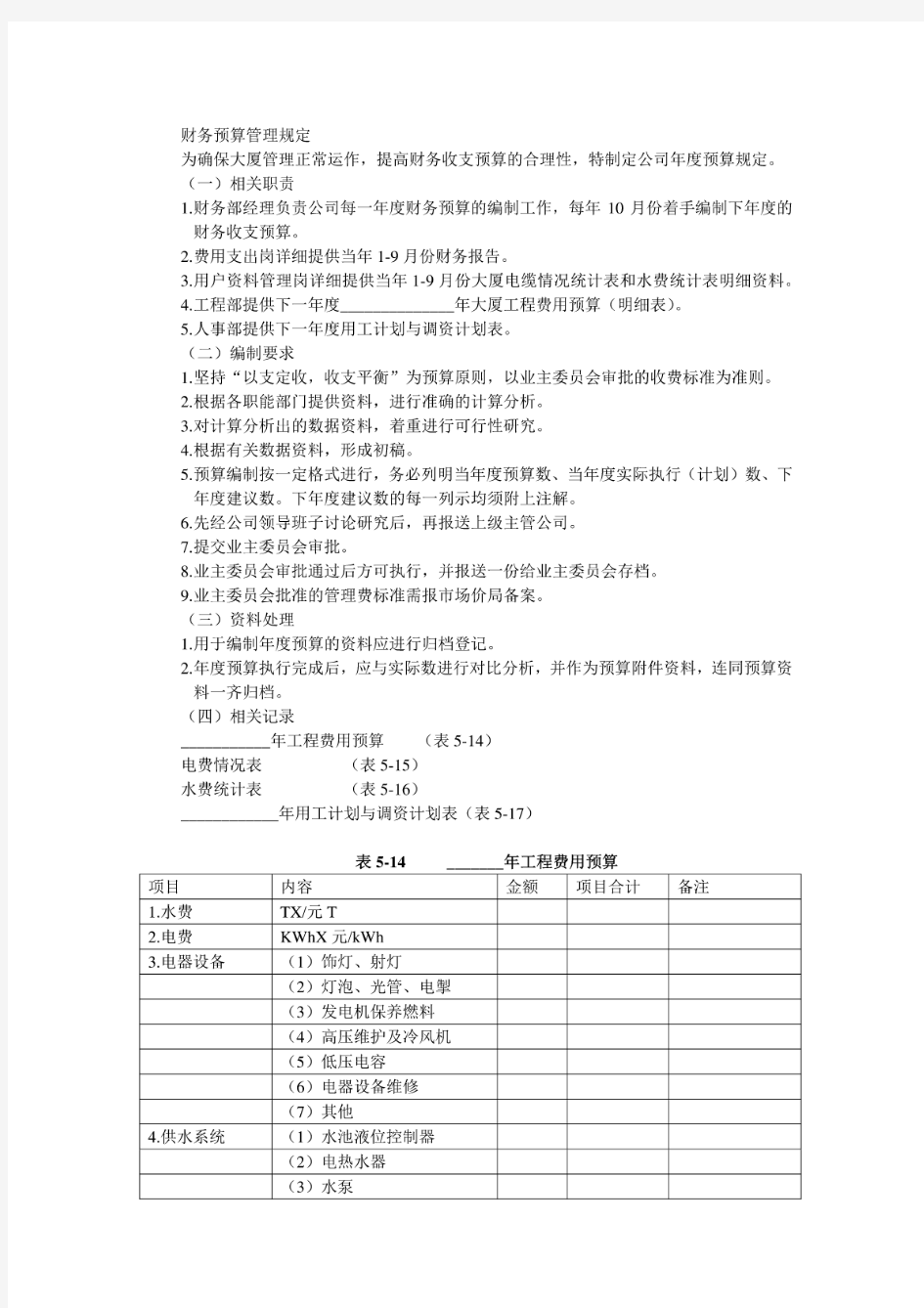 物业管理公司财务部财务预算管理规定