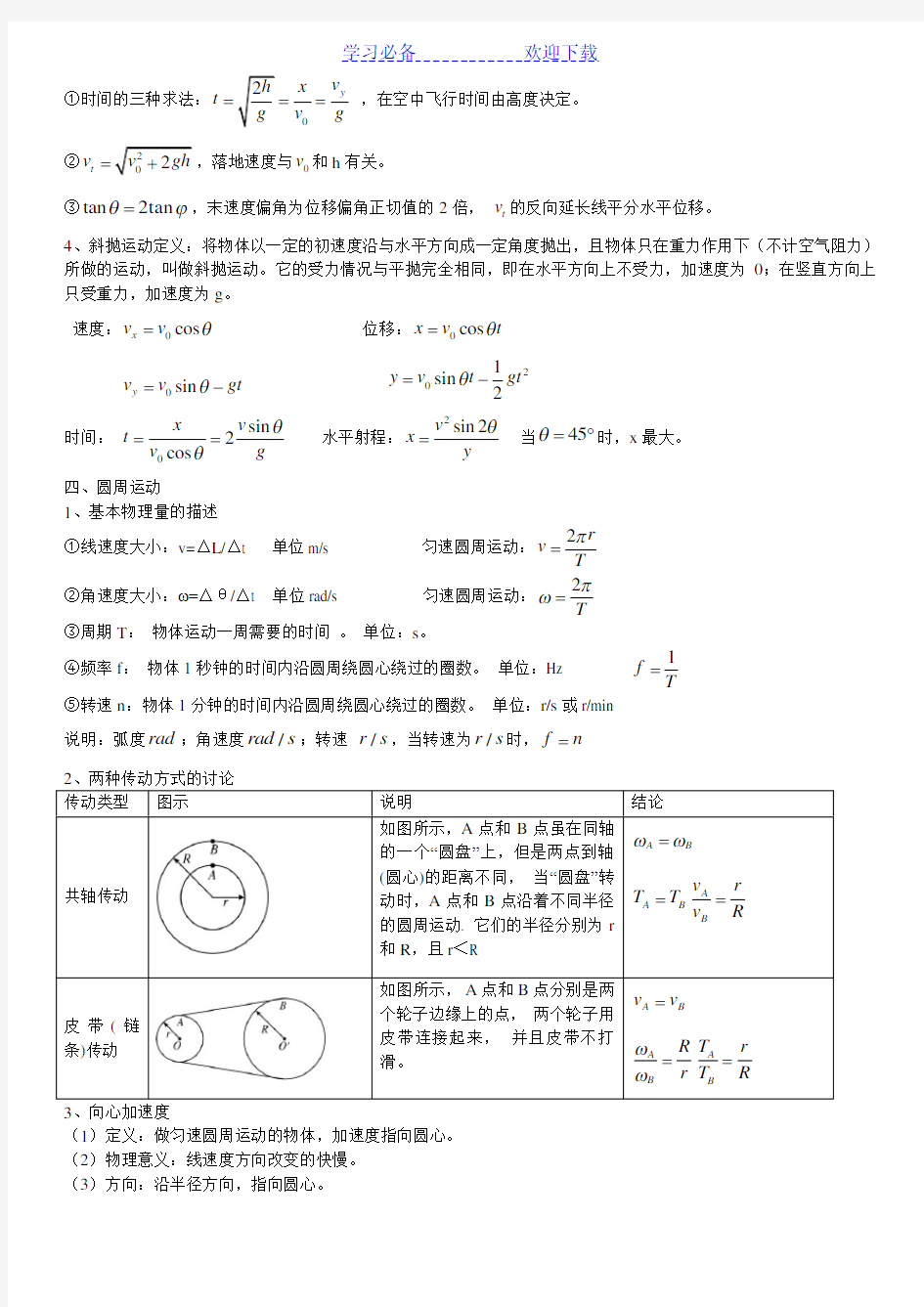 第五章曲线运动知识点总结