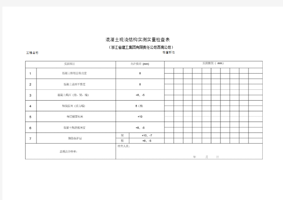 混凝土现浇结构实测实量检查表