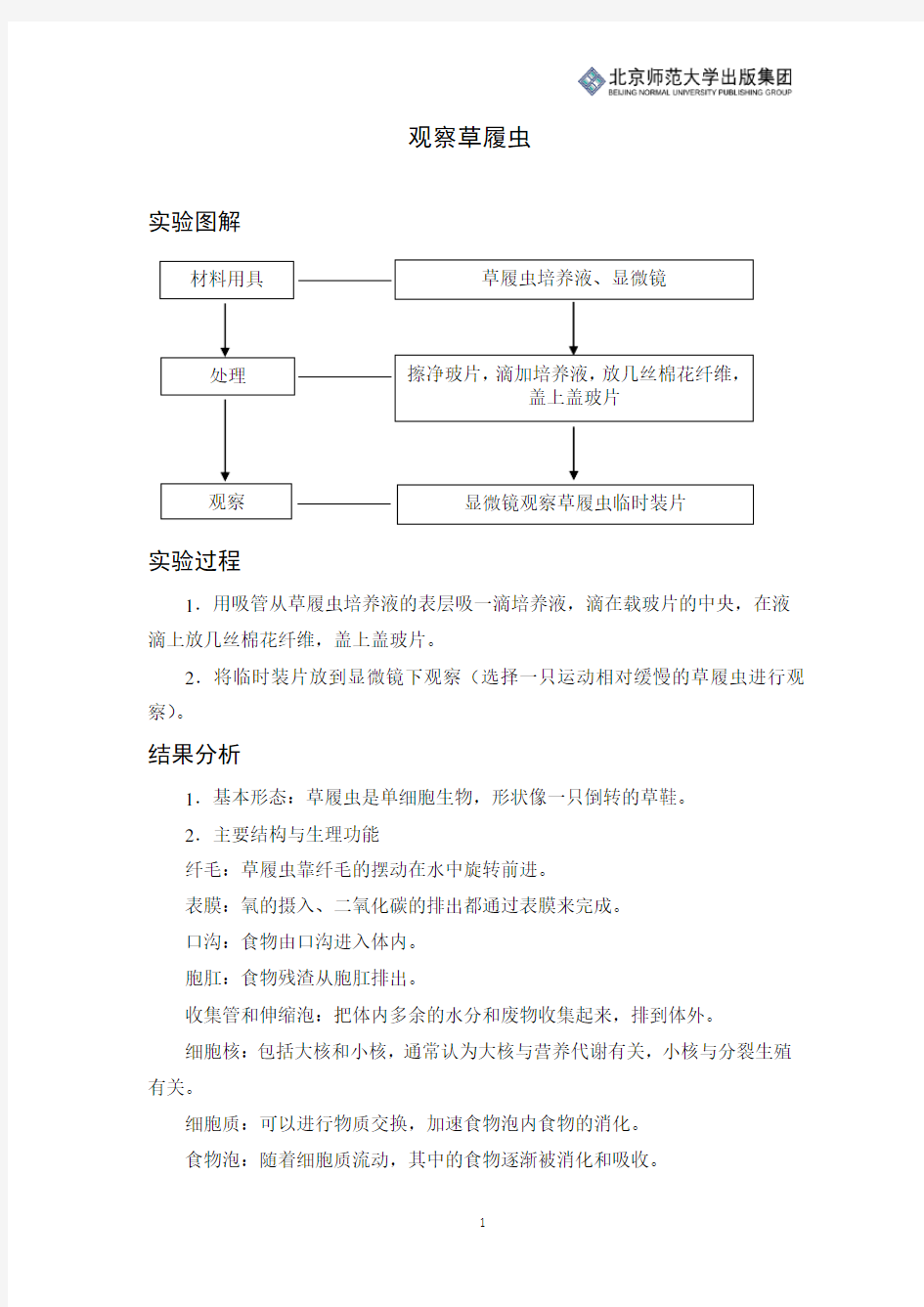 初中生物知识讲解：观察草履虫