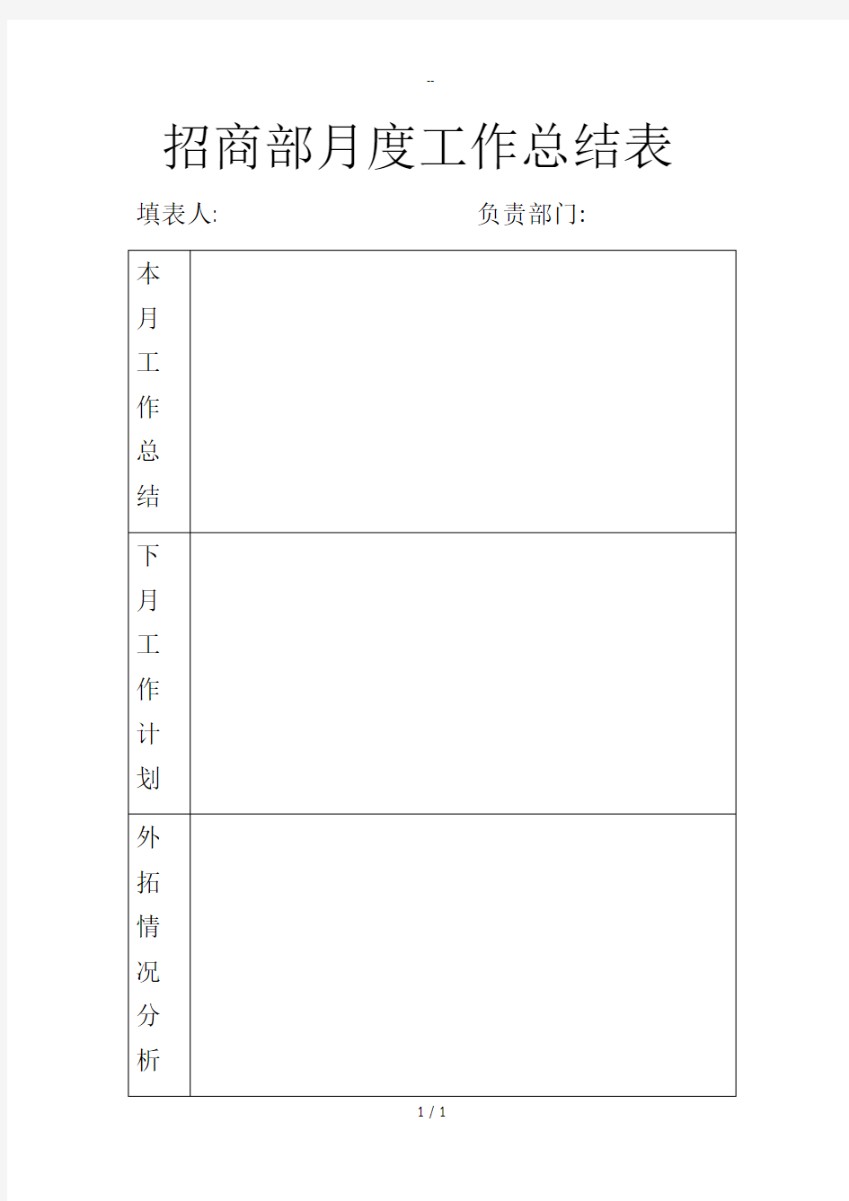 招商部月度工作总结表模板