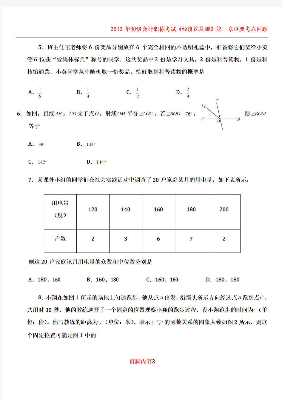 2012年北京中考数学试卷及答案解析