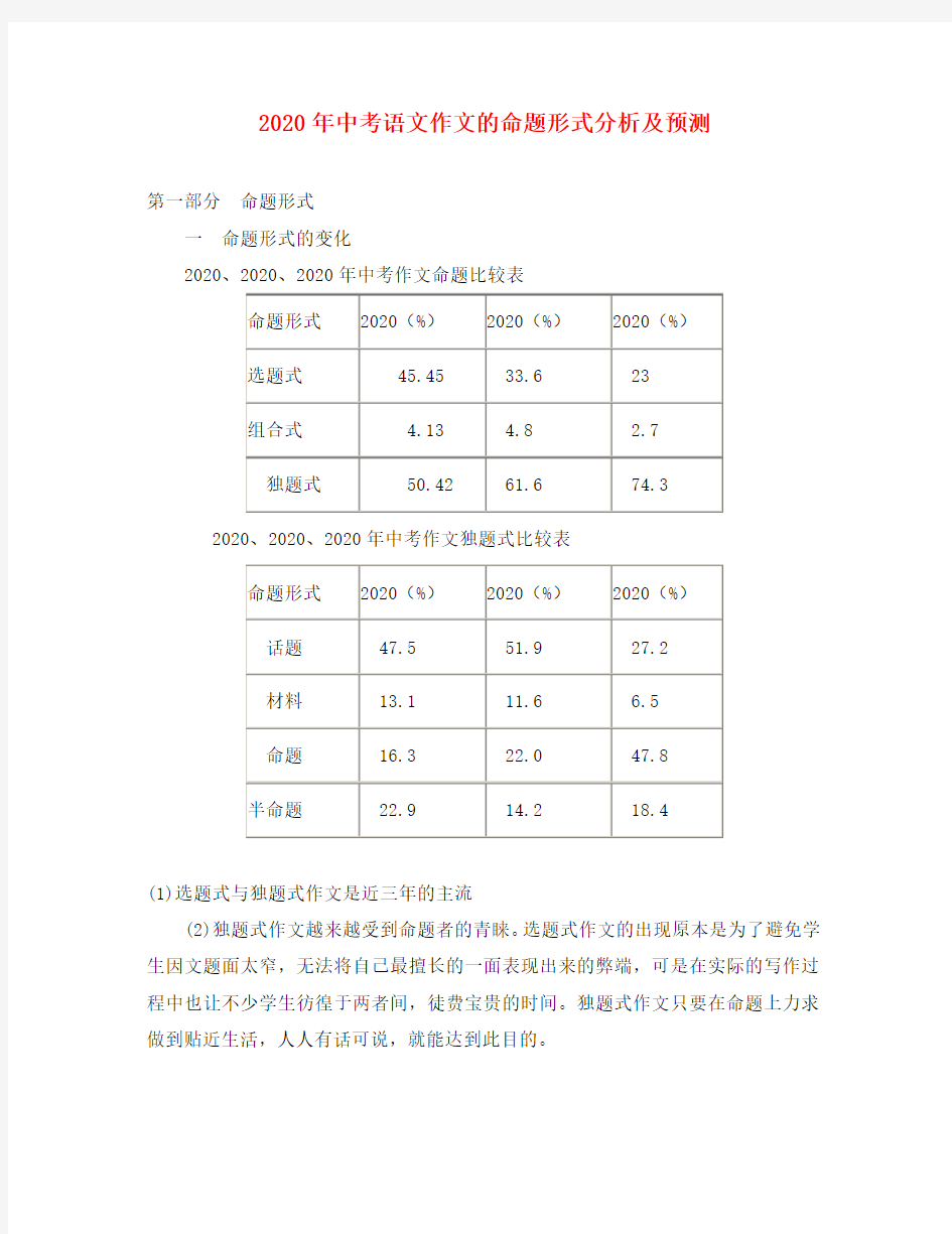 2020年中考语文作文的命题形式分析及预测知识点分析(通用)