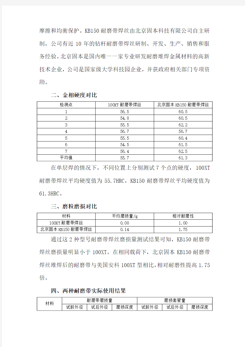 石油钻杆接头耐磨带焊丝对比分析