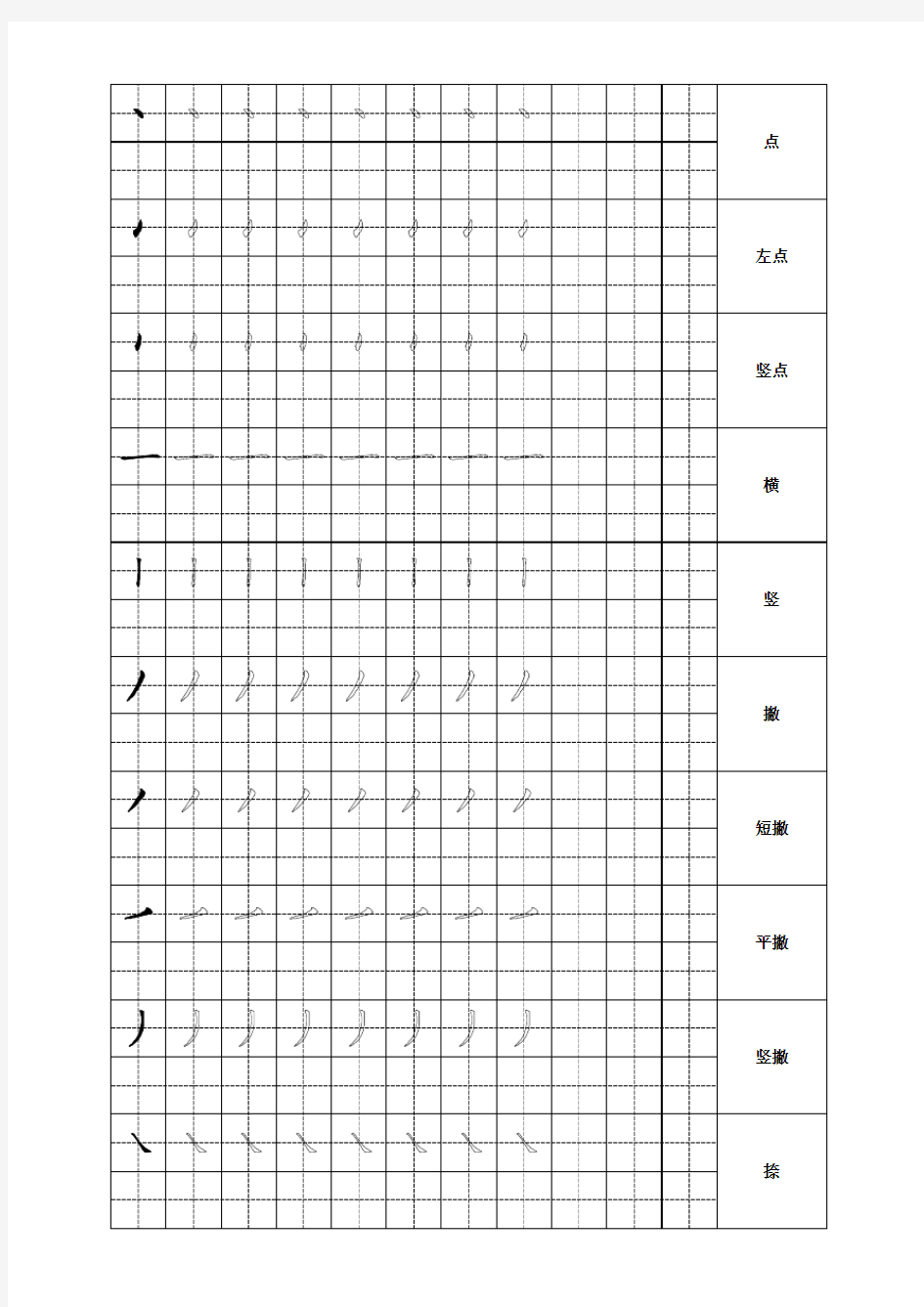 汉字笔画描红-田字格