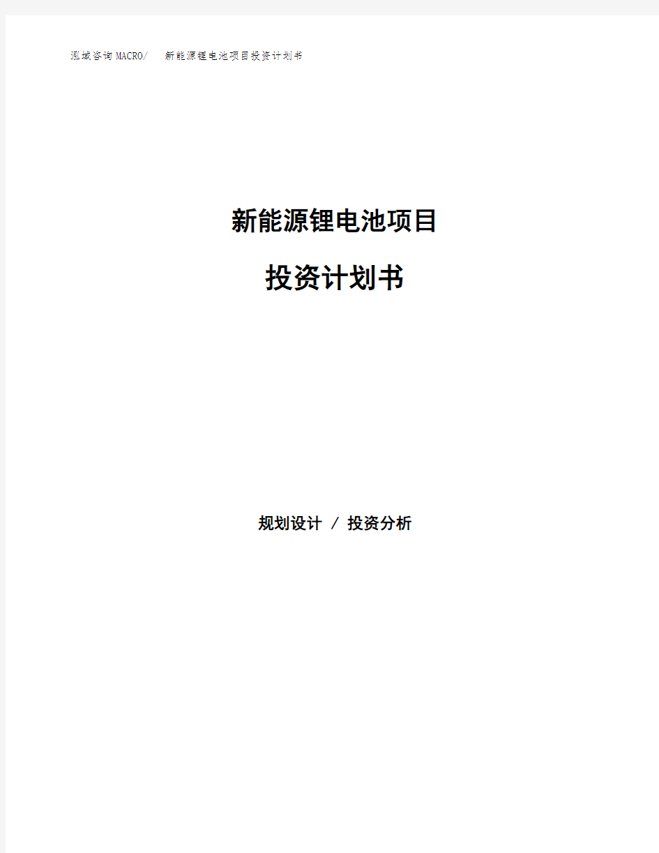 新能源锂电池项目投资计划书范本参考