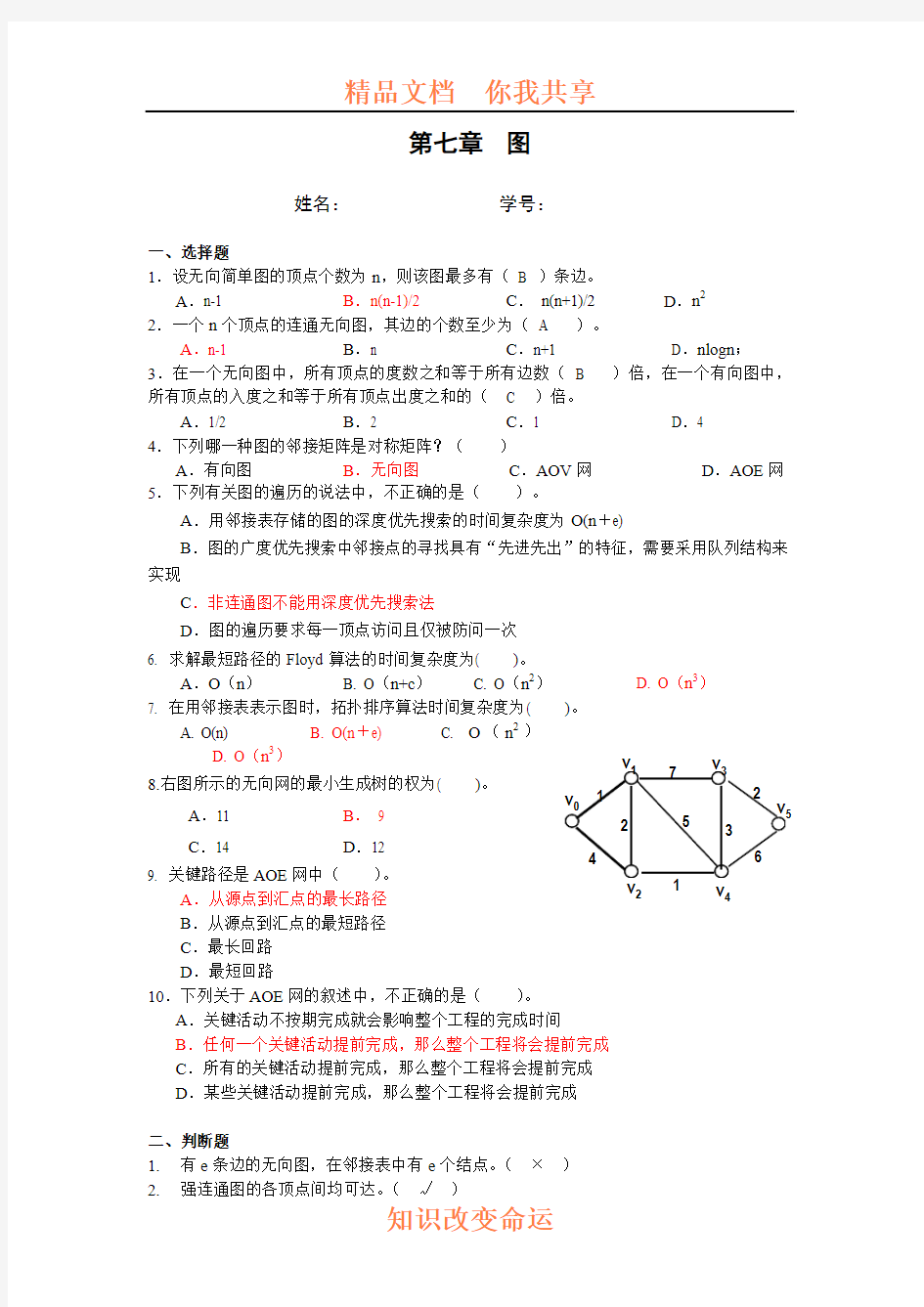 第7章  图单元测试(答案)