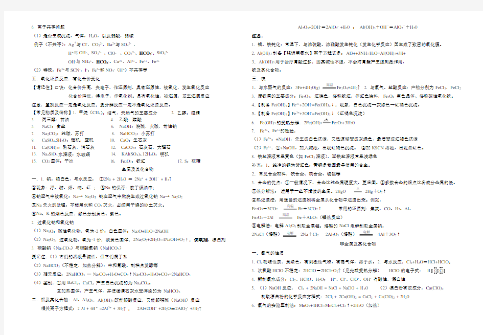 高中化学学业水平考试知识点总结.