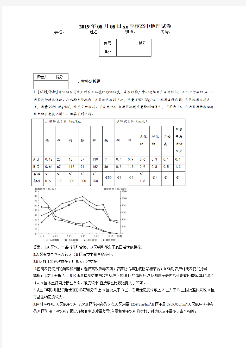 2019年高考地理真题模拟试题专项汇编(18)环境保护