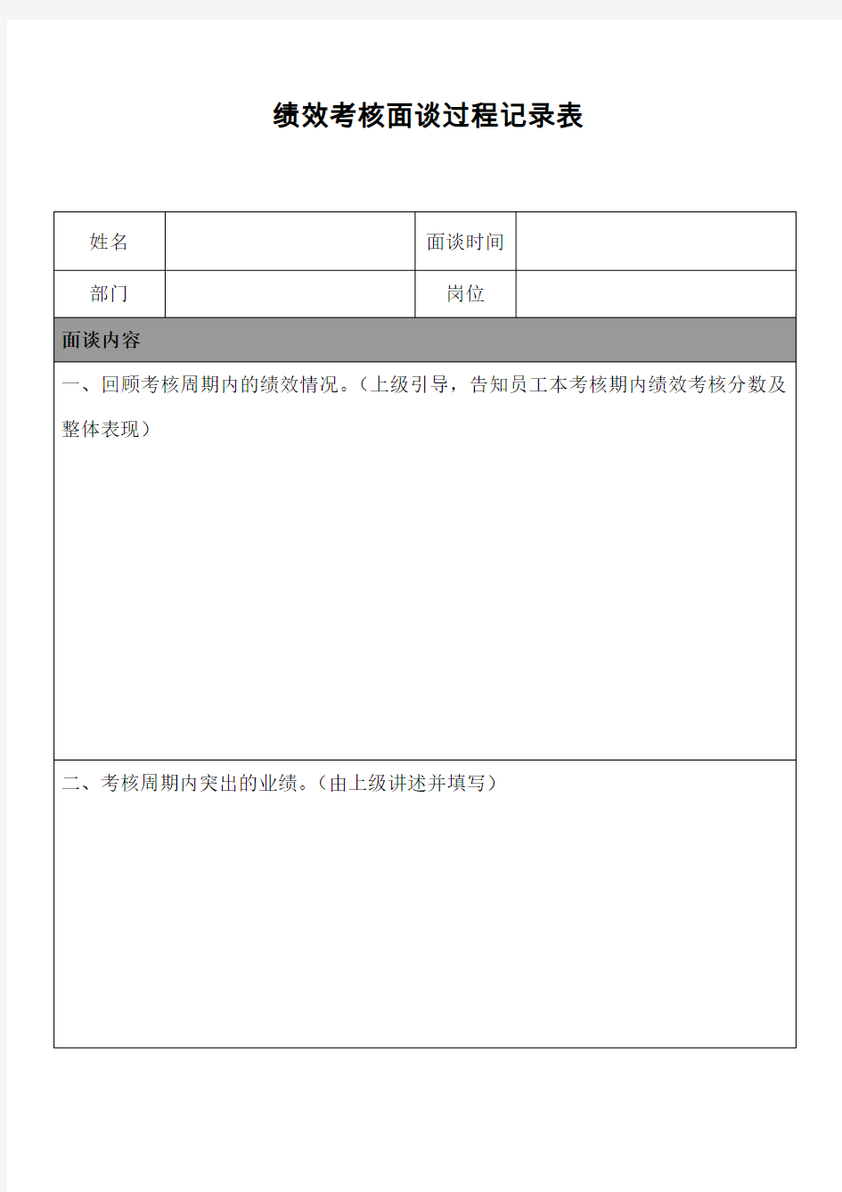 绩效考核面谈过程记录表