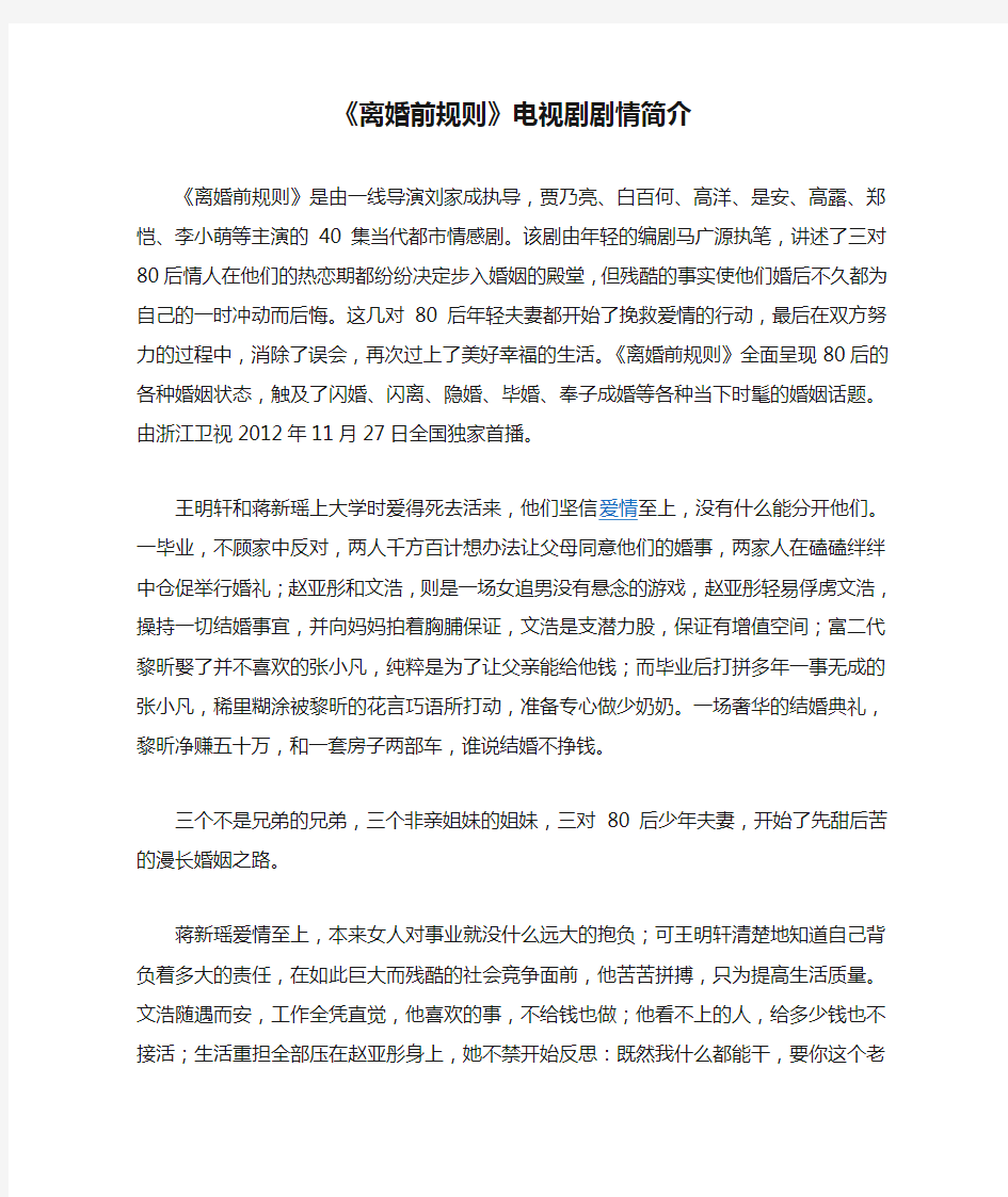 《离婚前规则》电视剧剧情简介