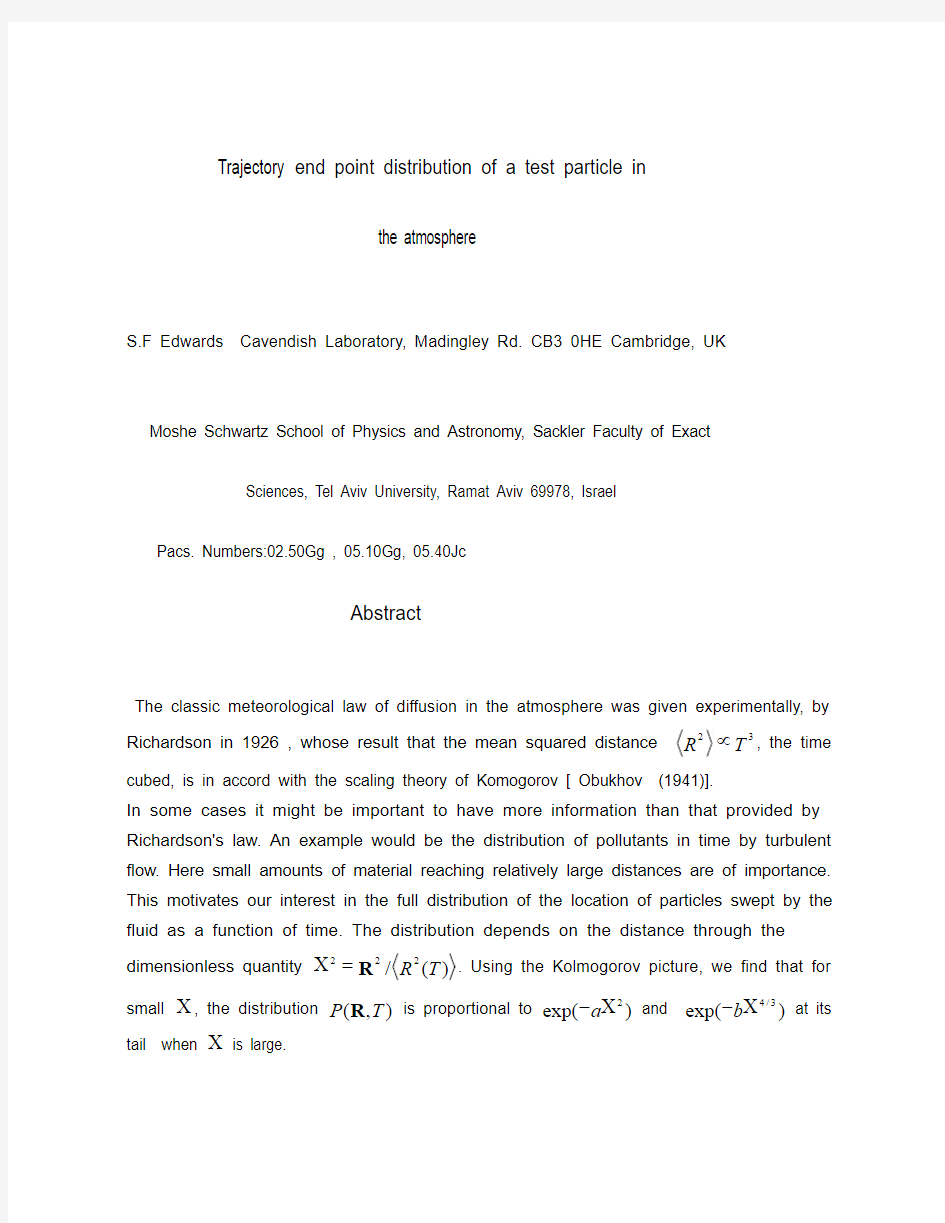 Trajectory end point distribution of a test particle in the atmosphere