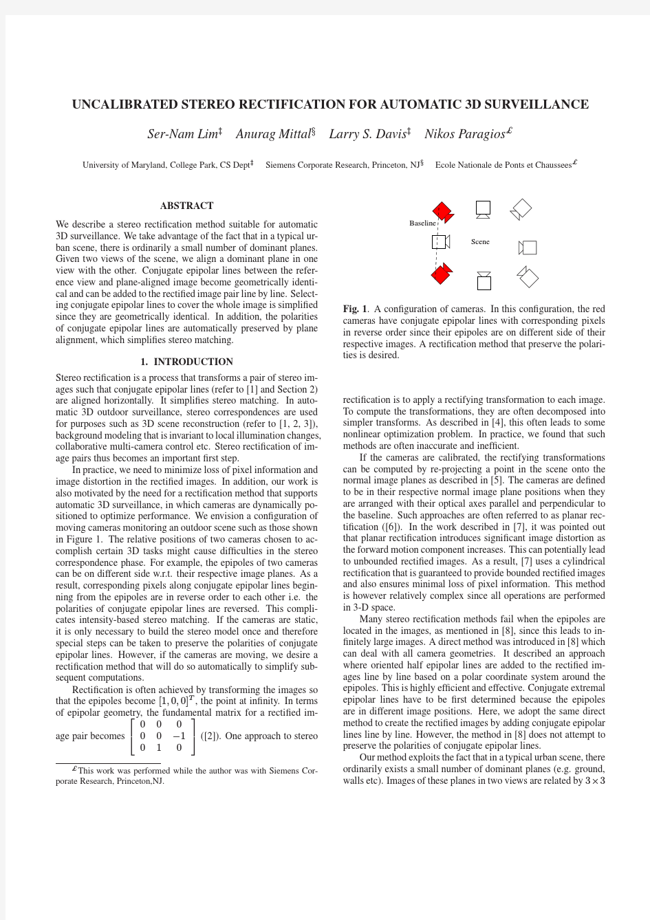 UNCALIBRATED STEREO RECTIFICATION FOR AUTOMATIC 3D SURVEILLANCE