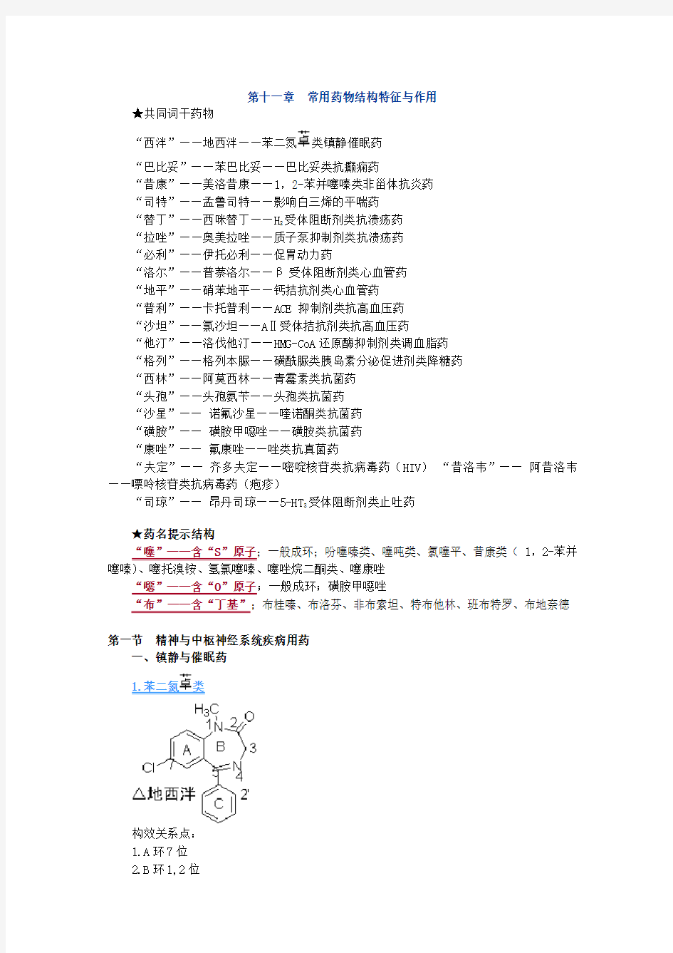 第十一章 常用药物结构特征与作