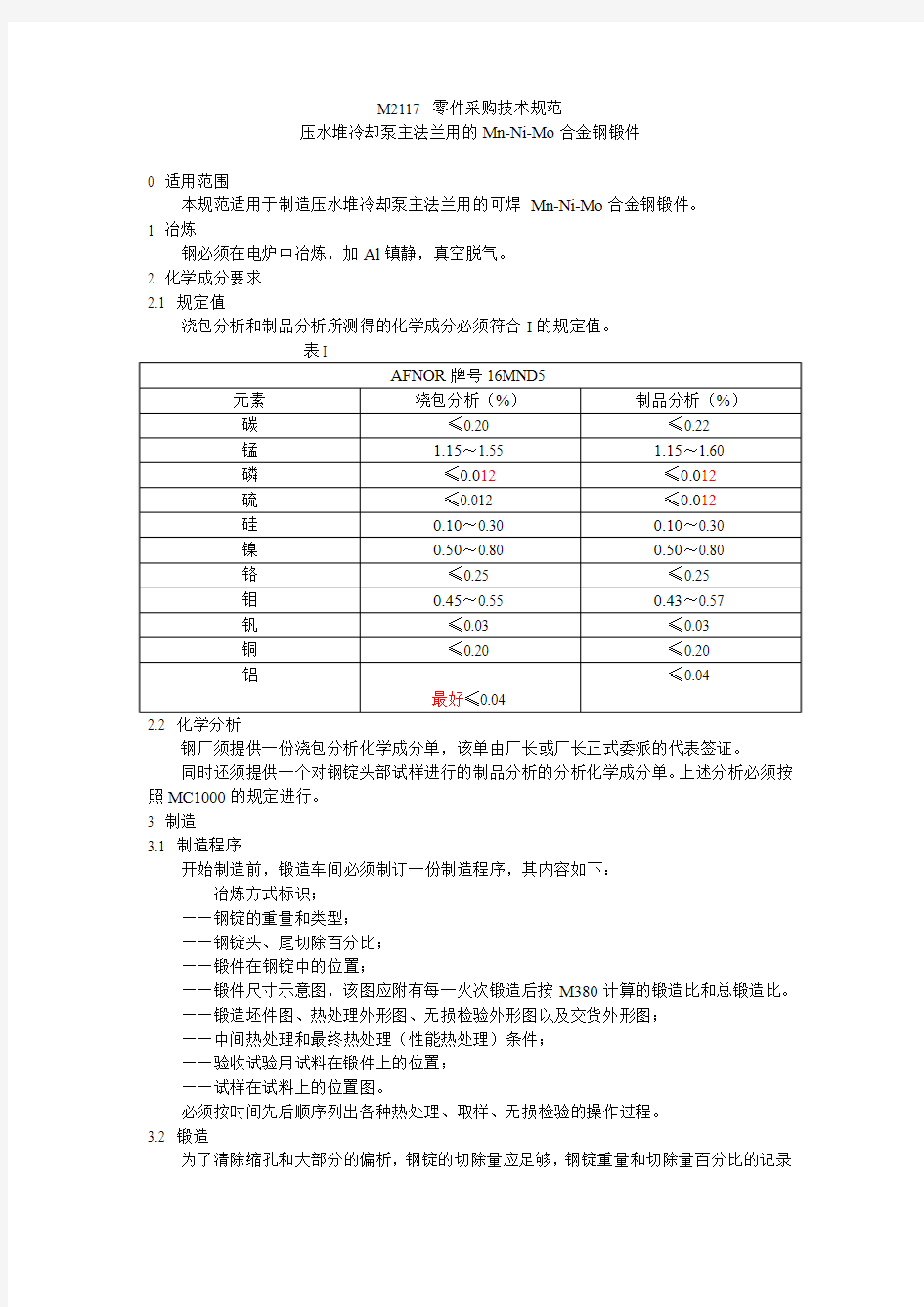 M2117 压水堆冷却泵主法兰用的Mn-Ni-Mo合金钢锻件