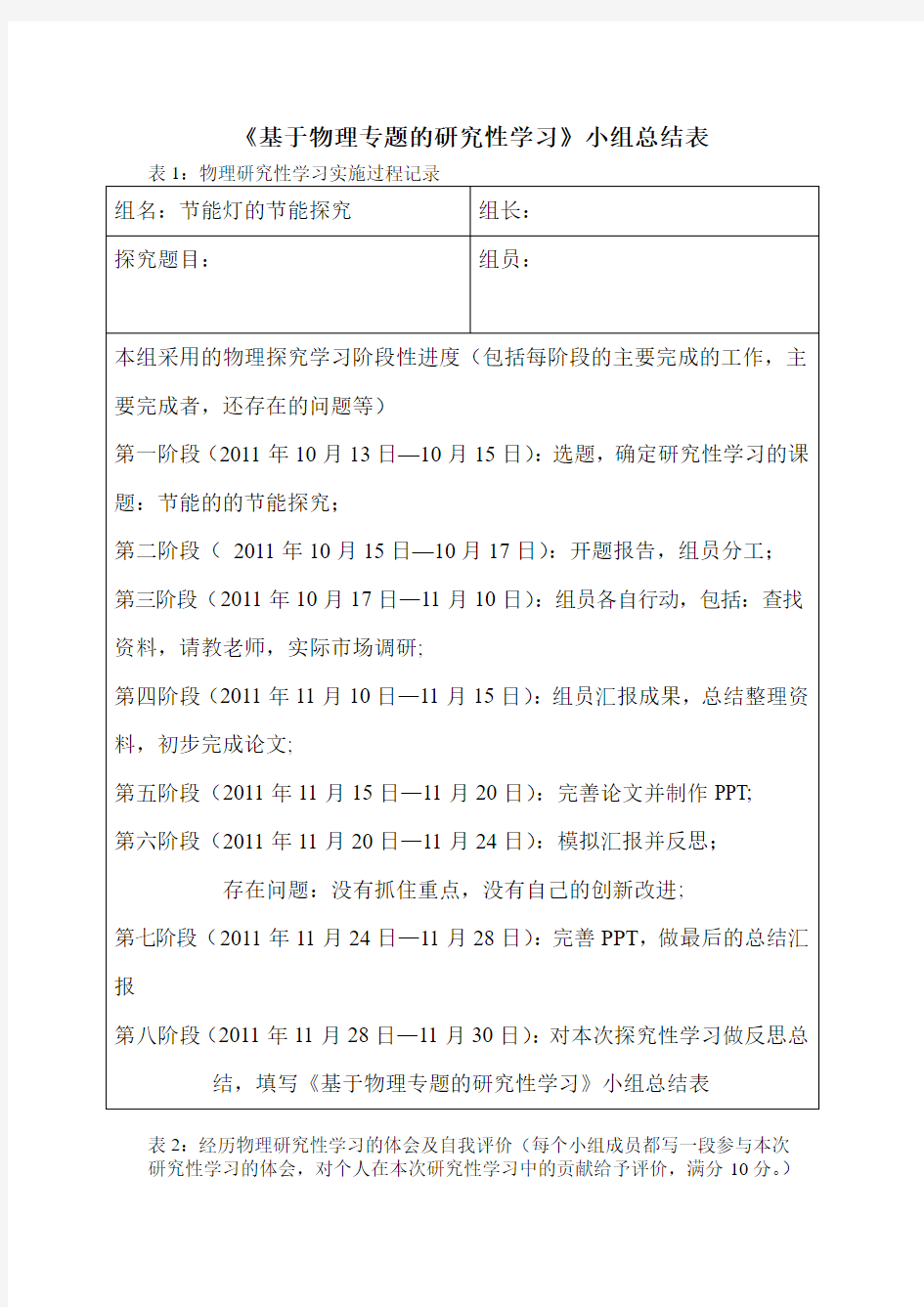 研究性学习小组总结表